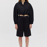 BLACK SATIN CREPE CAMPBELL BOMBER JACKET