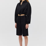 BLACK SATIN CREPE CAMPBELL BOMBER JACKET