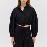 BLACK SATIN CREPE CAMPBELL BOMBER JACKET