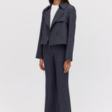 NAVY LINEN ELLIPSIS TRENCH
