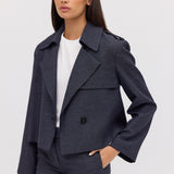 NAVY LINEN ELLIPSIS TRENCH