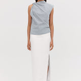 WHITE TEXTURED SUITING UNITY SKIRT