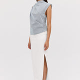 WHITE TEXTURED SUITING UNITY SKIRT