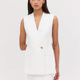 WHITE TEXTURED SUITING ELLIPSIS VEST