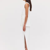 WHITE TEXTURED SUITING ELLIPSIS VEST