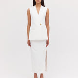 WHITE TEXTURED SUITING ELLIPSIS VEST