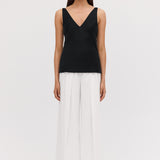 BLACK SATIN CREPE CLAUDE TANK