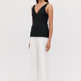 BLACK SATIN CREPE CLAUDE TANK