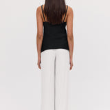 BLACK SATIN CREPE CLAUDE TANK