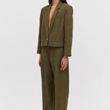 KHAKI LINEN ISABEL CROP JACKET
