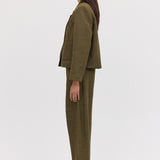 KHAKI LINEN ISABEL CROP JACKET