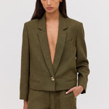 KHAKI LINEN ISABEL CROP JACKET