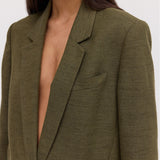 KHAKI LINEN ISABEL CROP JACKET