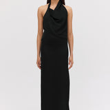 BLACK SATIN SYNC DRESS