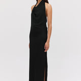 BLACK SATIN SYNC DRESS