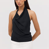 BLACK SATIN SYNC TOP