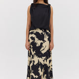 BLACK BLOOM CREPE POISE SKIRT