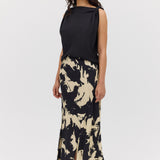 BLACK BLOOM CREPE POISE SKIRT