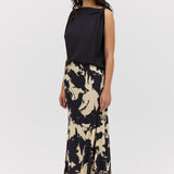 BLACK BLOOM CREPE POISE SKIRT