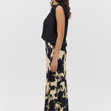 BLACK BLOOM CREPE POISE SKIRT