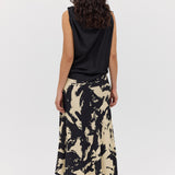 BLACK BLOOM CREPE POISE SKIRT