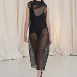BLACK ORGANZA CURVATURE SKIRT