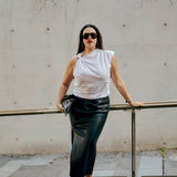 BLACK LEATHERETTE CARESS SKIRT
