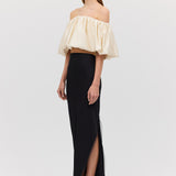 BLACK SATIN OBLIQUE SKIRT