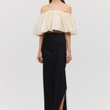 BLACK SATIN OBLIQUE SKIRT