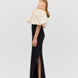 BLACK SATIN OBLIQUE SKIRT