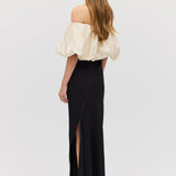 BLACK SATIN OBLIQUE SKIRT
