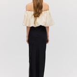 BLACK SATIN OBLIQUE SKIRT