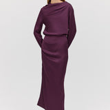 AUBERGINE SATIN AMITY SKIRT