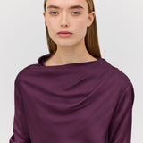 AUBERGINE SATIN CEZANNE LONG SLEEVE TOP