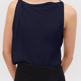 NAVY SATIN CREPE ROMA TOP