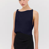 NAVY SATIN CREPE ROMA TOP
