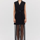 BLACK SUITING INTERLUDE VEST DRESS