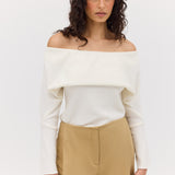 CREAM WOOL JERSEY BIJOU TOP