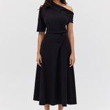 BLACK WOOL JERSEY ENCLOSE DRESS