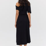 BLACK WOOL JERSEY ENCLOSE DRESS