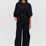 BLACK WOOL JERSEY SIDE VENT PANT