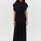 BLACK WOOL JERSEY BRACE SKIRT