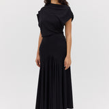 BLACK WOOL JERSEY BRACE SKIRT