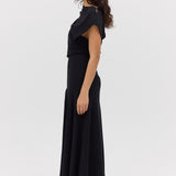 BLACK WOOL JERSEY BRACE SKIRT