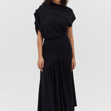 BLACK WOOL JERSEY BRACE SKIRT
