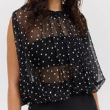 BLACK POLKA DOT SILK EMERGE TOP