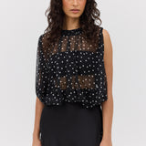 BLACK POLKA DOT SILK EMERGE TOP