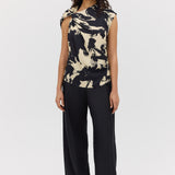 BLACK BLOOM CREPE YANG TOP