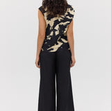 BLACK BLOOM CREPE YANG TOP