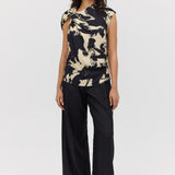 BLACK BLOOM CREPE YANG TOP